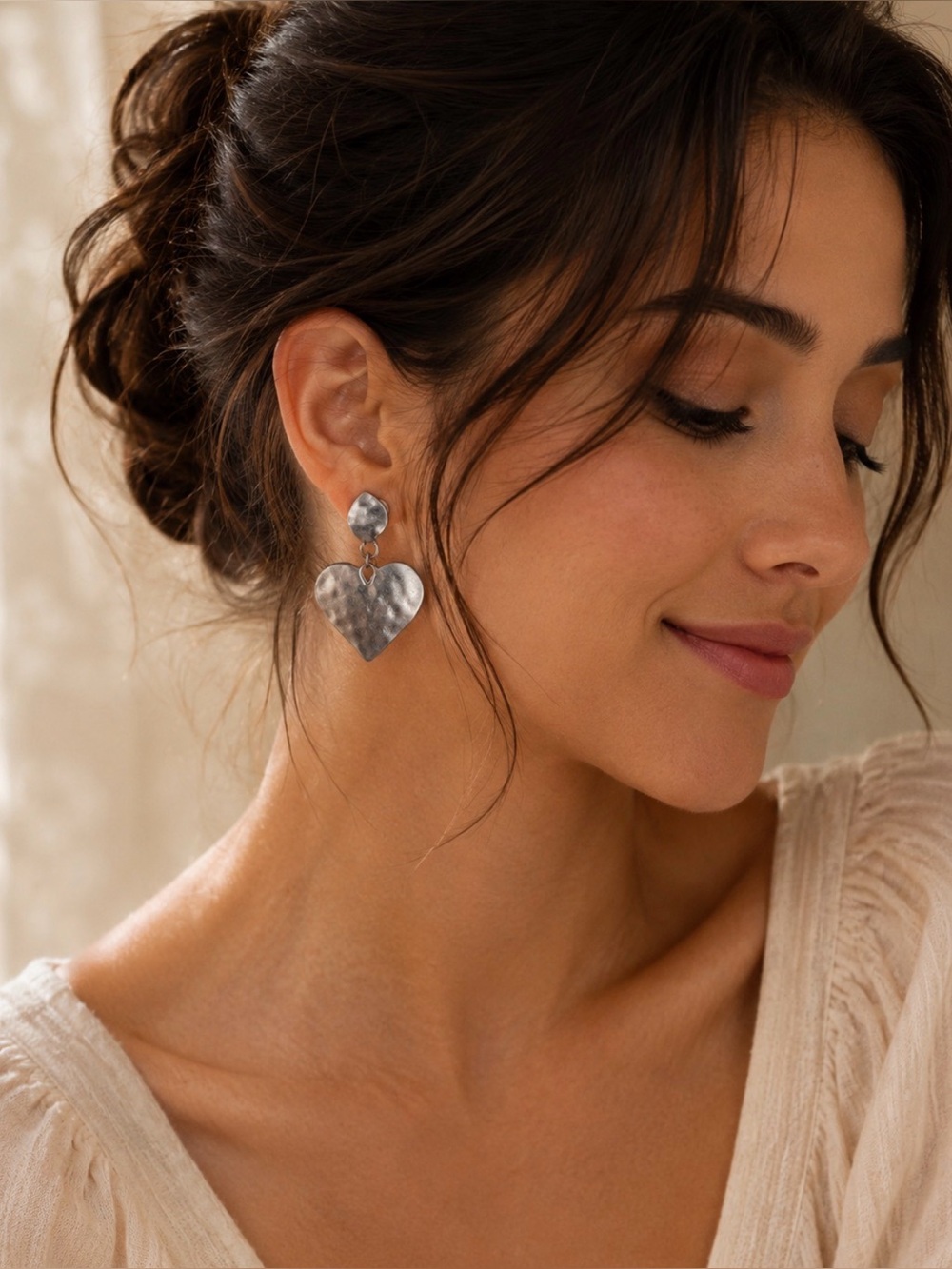 Bella Uno Silver Heart Dangle Earrings - Picture 2 of 5